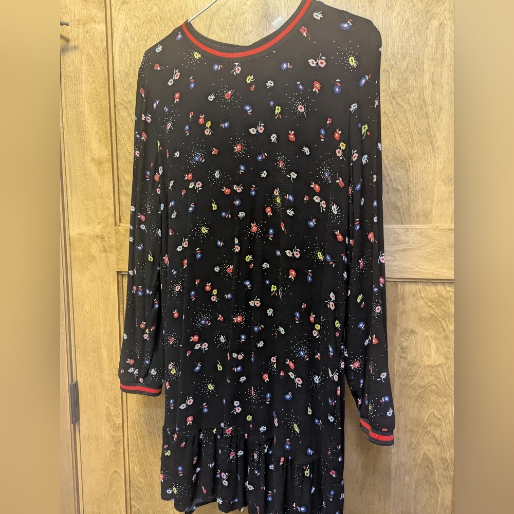 POPSUGAR Black Dress with Red Trim and Floral Design, Size L